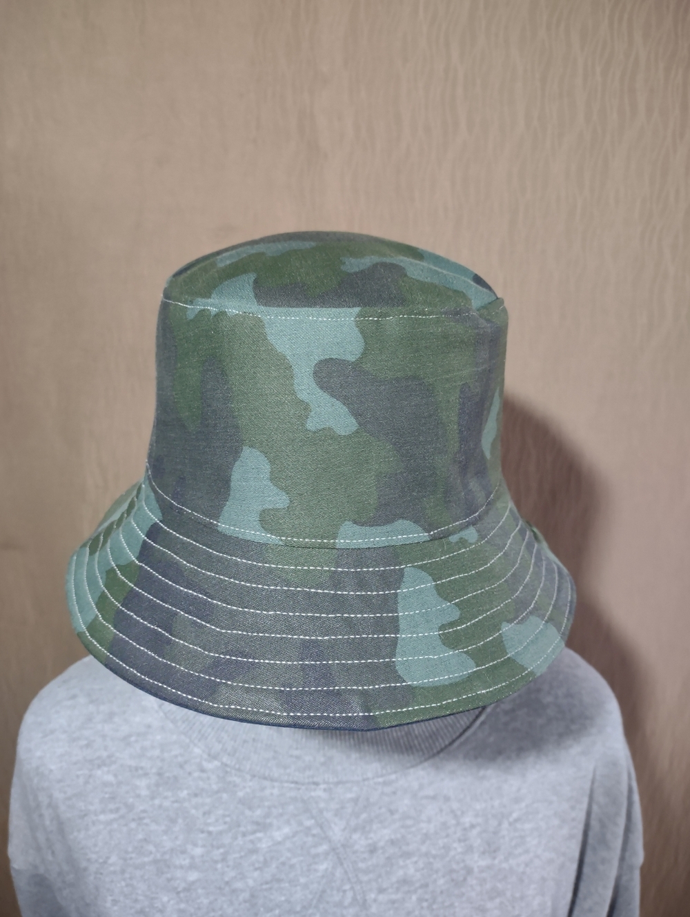 Handmade Upcycled Reversible Navy & Green Camo Bucket Hat - Picture 13 of 13